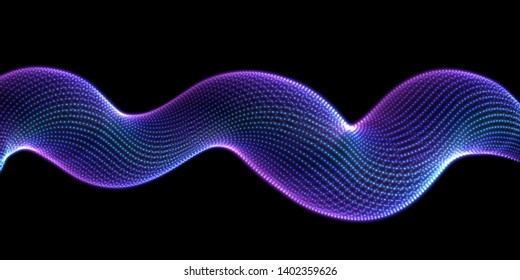 Colorful dynamic 3D wave of particles. Vector abstract cover design