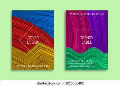 Colorful dynamic backgrounds for cover design. Trendy labels for packaging.