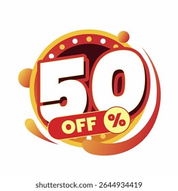 Colorful and dynamic discount graphic with bold typography and circular badge in red and yellow. Perfect for flash sale banners, ecommerce ads, special offers, and promo visuals.