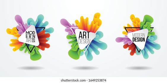 Diseño de fluido dinámico y colorido para logotipo, presentación y volantes. Banners geométricos líquidos con formas de tinta flotante. Fondo del vector abstracto