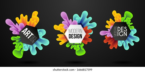 Colorful dynamic fluid design for logo, presentstion and flyers. Liquid geometric banners with flowing ink shapes. Abstract vector background
