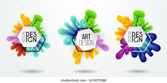 Farbiges dynamisches Flüssigkeitsdesign für Logo, Präsentation und Flyer. Flüssige geometrische Banner mit fließenden Farbformen. Abstrakter Hintergrund der Vektorillustration 