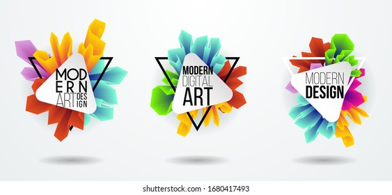 Diseño de fluido dinámico y colorido para logotipo, presentación y volantes. Banners geométricos líquidos con formas de tinta flotante. Fondo del vector abstracto