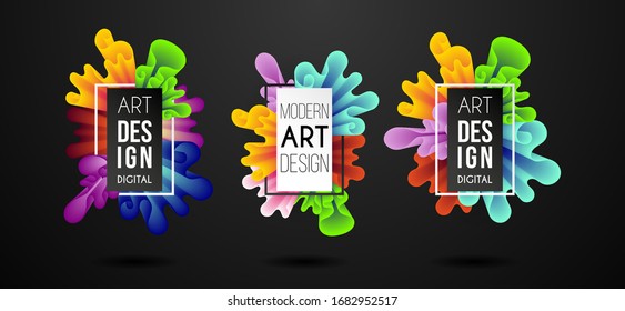 Colorful dynamic fluid design for logo, presentstion and flyers. Liquid geometric banners with flowing ink shapes. Abstract vector background
