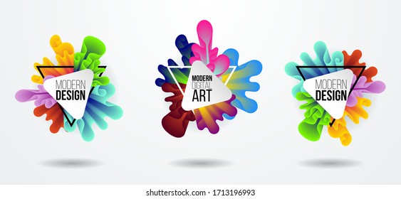 Colorful dynamic fluid design for logo, presentstion and flyers. Liquid geometric banners with flowing ink shapes. Abstract vector background