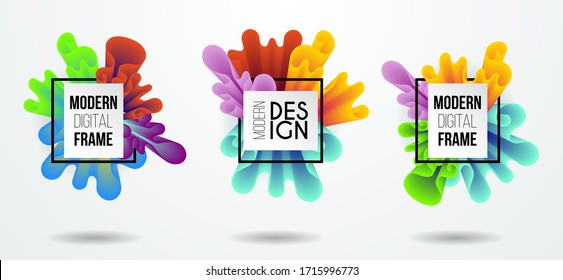 Colorful dynamic fluid design for logo, presentstion and flyers. Liquid geometric banners with flowing ink shapes. Abstract vector background