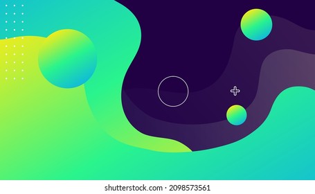 Colorful dynamic fluid shape background design. Dynamic textured geometric element design with dots decoration. Modern green and blue gradient light vector illustration