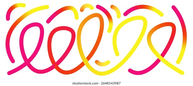 Conjunto de líneas de degradado dinámico colorido. Colección de Formas de música abstracta ondulada. Garabatos de bucle decorativos. Elementos curvos de espirales. Gradaciones de carnaval de Vector. Ruta aleatoria creativa y caprichosa.
