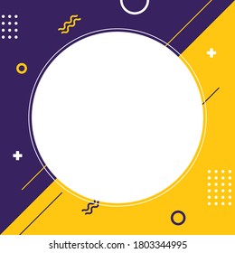 Estilo memphis dinámico colorido en tamaño cuadrado. Resumen de fondo creativo. Plantilla para publicidad o banner con espacio de copia para texto. Ilustración moderna de diseño gráfico.