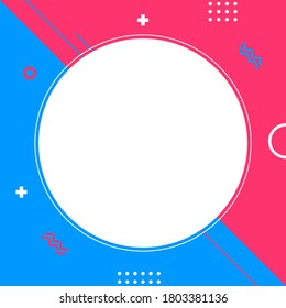 Estilo memphis dinámico colorido en tamaño cuadrado. Resumen de fondo creativo. Plantilla para publicidad o banner con espacio de copia para texto. Ilustración moderna de diseño gráfico.