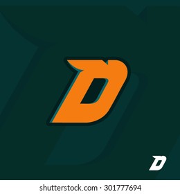 Colorful dynamic orange logo letter d on green background. Isolated abstract vector illustration