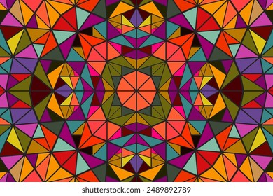 Colorful dynamic radial tiled pattern mosaic background - psychedelic circular abstract vector design from triangle polygons