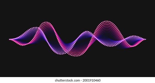 Colorful dynamic sound wave formed from lines and dots on dark background. Music record illustration.