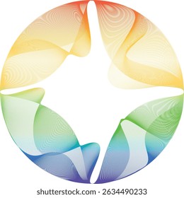Colorful dynamic wave circle on transparent background. Flowing circle frame with wave lines pattern flowing. Concept of music, technology, ai and artificial intelligence, website, business