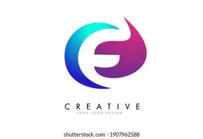 Colorful E Letter Logo Design with Creative Cuts and Gradient Blue and Pink Rounded Background. Creative E Icon.