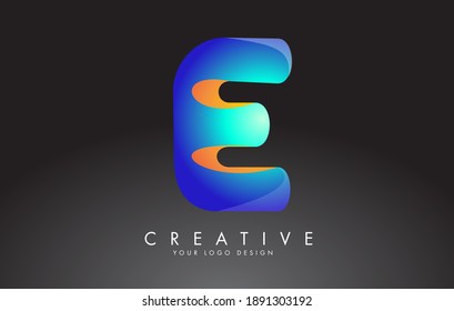Colorful E letter logo with twisted lines effect. Rounded font style, vector design template elements for your name or corporate identity.