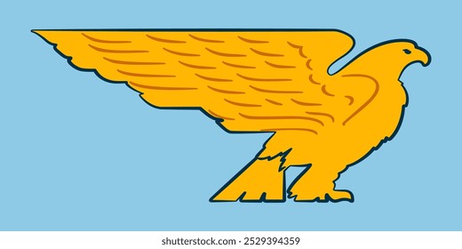 Colorful eagle drawing. Flat design with sharp lines. Side view of the eagle bird. Eagle mascot fight stance