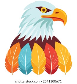 colorful eagle feathers,  flat vector style illustration on white background