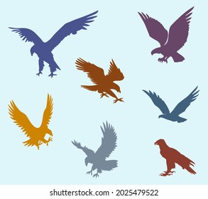 Colorful eagle flat vector icon set