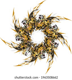 Colorful eagle frame with golden arrows and gray feathers elements. Twisted frame created with eagle heads with floral motifs, arrows and feathers and free space for your creative ideas, cards, prints