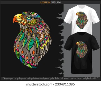 Colorful Eagle head mandala arts isolated on black and white t shirt.