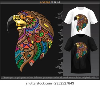 Colorful Eagle head mandala arts isolated on black and white t shirt.