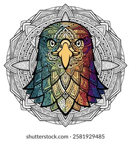 Colorful eagle head mandala arts.
Colorful eagle zentangle arts isolated on white background. Zentangle stylized head of eagle. Hand Drawn doodle. Sketch. For postcard, t-shirt. Vector illustration