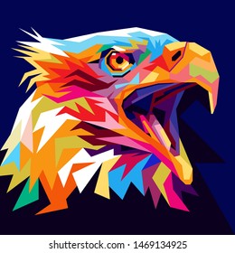 Colorful eagle head, modern pop art style, dark blue background. - Vector.