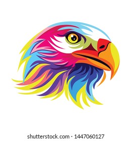 Colorful eagle head with pop art style, white background. - Vector.
