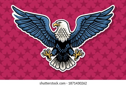 Mascota de águila colorida esparce el vector de las alas con fondo de estrellas marrones