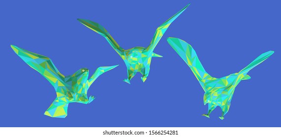 Colorful Eagle. Set of Playful Vibrant Eagles on Isolated Background. Low Poly Vector 3D Rendering