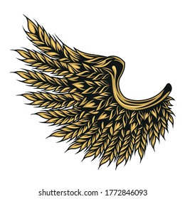 Colorful eagle wing of wheat ears in vintage style isolated vector illustration