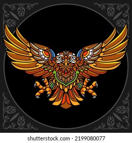 Colorful eagle zentangle arts isolated on black background