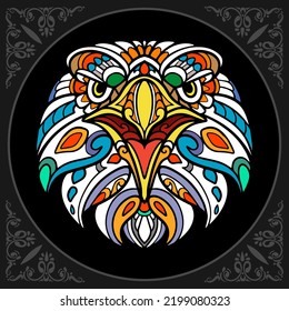 Colorful eagle zentangle arts isolated on black background