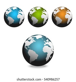 Colorful Earth globes isolated on white background. Color 3D planet Earth icon. Vector illustration