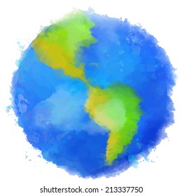 Colorful Earth Illustration. Watercolor Style With Swashes, Spots And Splashes. Vector Image.