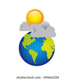colorful earth planet with cloud and sun, vector illustraction design