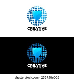 colorful earth shield creative logo design 