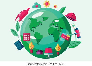 Colorful Earth Surrounded by Sustainable Energy and Environmenta