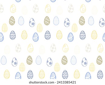 Colorful Easter background eggs seamless pattern. Doodle lines, vector illustration, endless print.