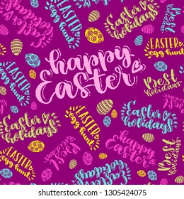 Colorful easter background with holiday lettering. Happy Easter. Best wishes. Easter hunt.