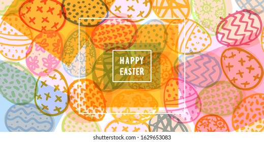 Colorful easter banner. Happy easter. Modern background with decorated eggs. Holiday card. Vector illustration