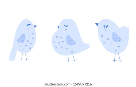 Colorful easter birds cartoon isolated over white background. Vector illustration. Elements design in scandinavian style.
