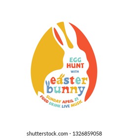Colorful Easter Bunny lettering with bunny silhouette and egg for card, invitation, poster, banner template. Vector illustration.
