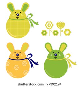 Colorful easter bunny stickers set