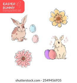 Colorful Easter Bunny Vector Illustration with Transparent Background