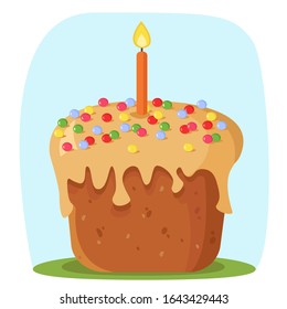 Colorida tarta de Pascua sobre fondo azul. Ilustración vectorial.