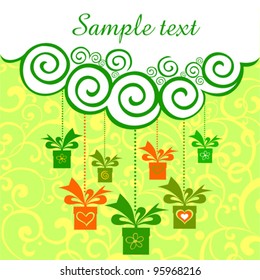 Colorful easter card. Celebration background with gift box and place for your text. Vector Illustration