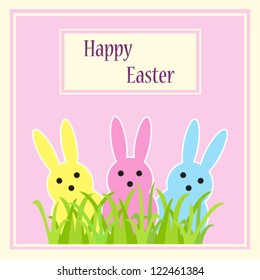 Colorful easter card with cute rabbits. Vector illustration.
