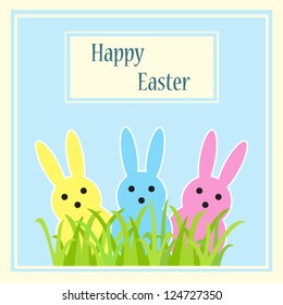 Colorful easter card with cute rabbits. Vector illustration.